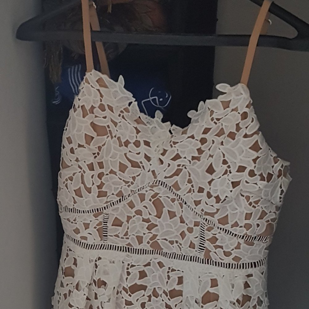 She and Sky White and Gold Lace Dress